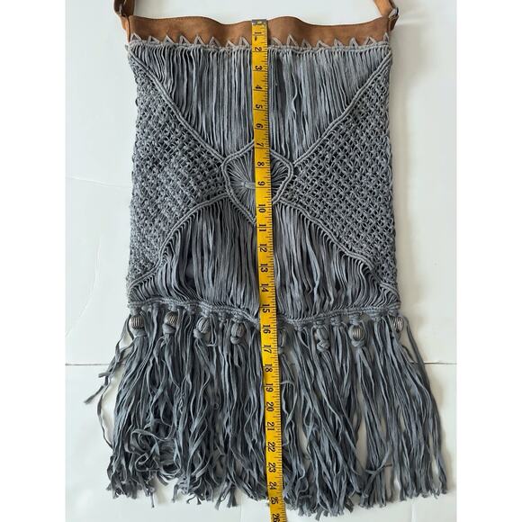Free People Bohemian Fringe Bag Cow Suede Silver Metal Hippie Western Cowgirl - Picture 5 of 8